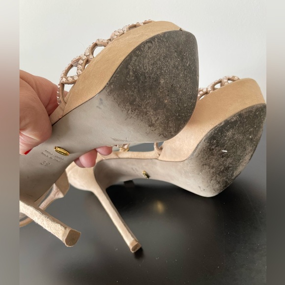 Sergio Rossi Suede and Crystal T Strap Heels Size 39 - Picture 5 of 11